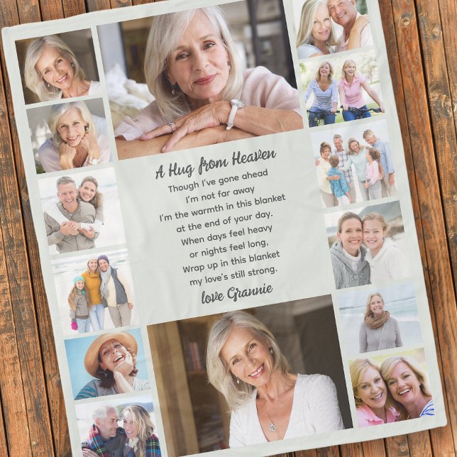 Hug from Heaven Poem Multi Photo Collage Memorial Fleece Blanket (Creator Uploaded)