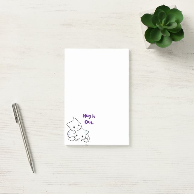 Hug It Out Cartoon Kittens, Cute Cat Friendship Post-it Notes (Office)