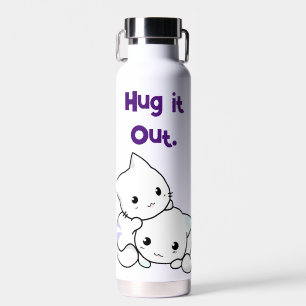 Hug It Out Cartoon Kittens, Cute Cat Friendship Water Bottle