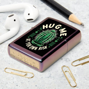 Hug Me At Your Own Risk Cactus Illustration Zippo Lighter