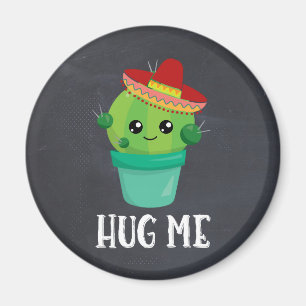 Hug Me Cactus in a Sombrero on Black Chalkboard Magnet