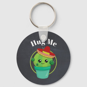 Hug Me Cute Cactus in a Sombrero Keychain