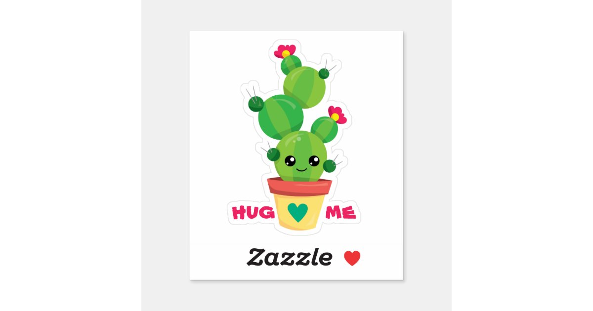 Hug Me Doodle Cartoon Cactus In A Pot Funny Sticker Zazzle Com - funny friends in the pot of gold 1 decal roblox