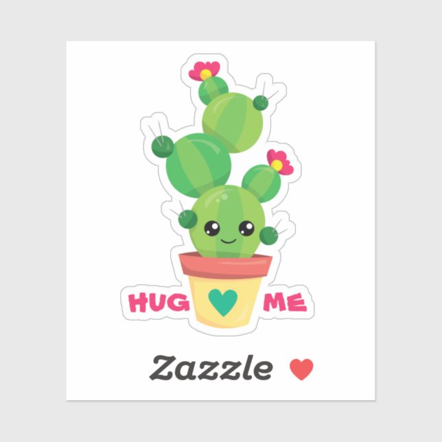 "HUG ME" doodle cartoon cactus in a pot funny Sticker (Sheet)