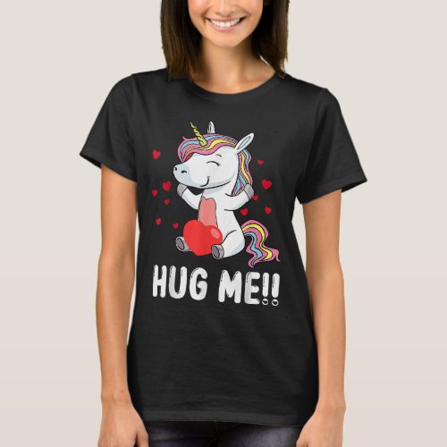 Hug Me Love Unicorn Hearts Valentine Day Kids Girl T_Shirt