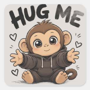 Hug Me Monkey Square Sticker