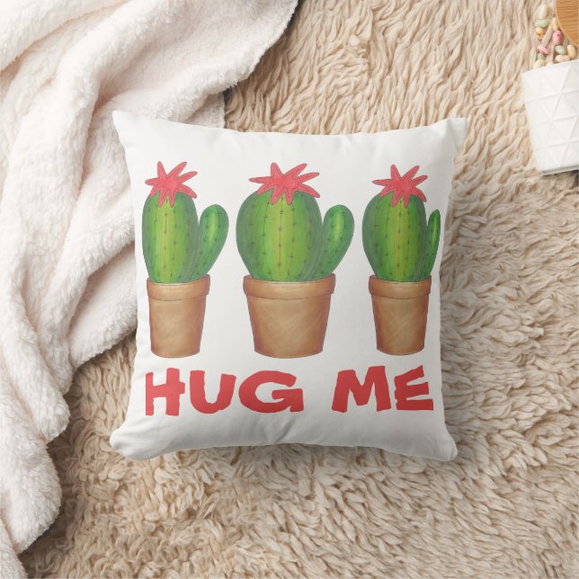 HUG ME Prickly Green Cactus Cacti Flower Pot Throw Pillow (Blanket)