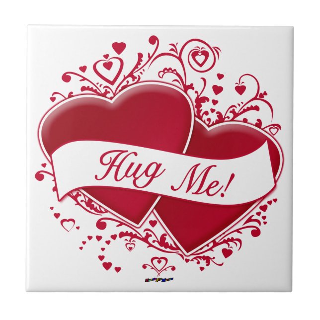 Hug Me! Red Hearts Ceramic Tile (Front)