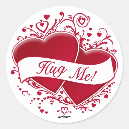 Hug Me Red Hearts Classic Round Sticker
