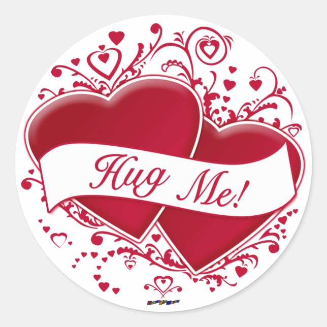 Hug Me! Red Hearts Classic Round Sticker (Front)