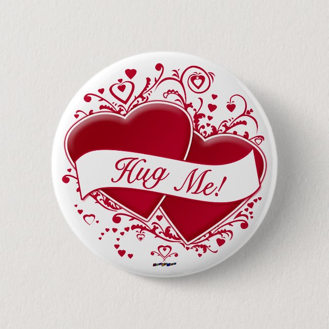 Hug Me! Red Hearts Pinback Button (Front)