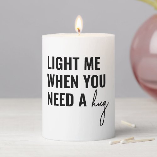 Hug Simple Modern Typographic Valentines Day Gift  Pillar Candle