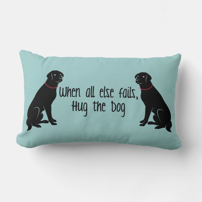 "Hug the Dog" Lumbar Throw Pillow (Front)