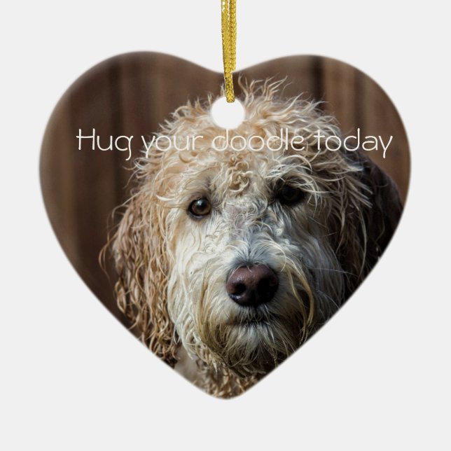 hug your Doodle cute Labradoodle heart ornament (Front)