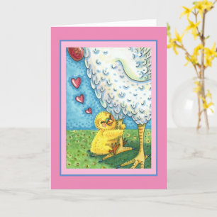 HUG YOUR MOMMA, BABY CHICK LOVES MOTHER HEN Blank Card