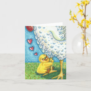 HUG YOUR MOMMA, BABY CHICK LOVES MOTHER HEN Blank Card