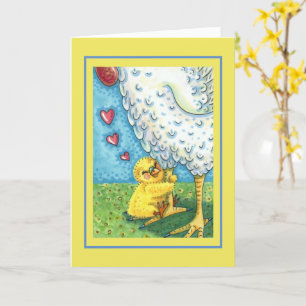 HUG YOUR MOMMA, BABY CHICK LOVES MOTHER HEN Blank Card