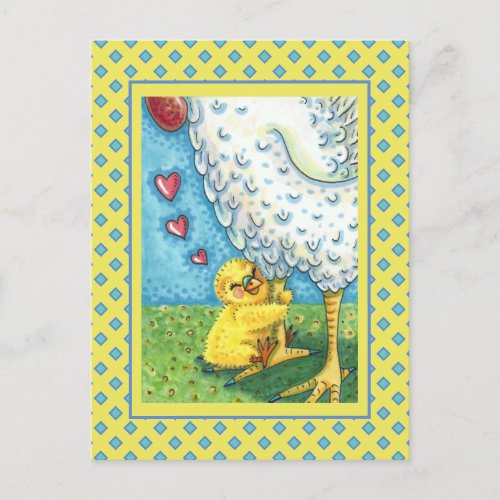 HUG YOUR MOMMA CUTE BABY CHICK LOVES MOTHER HEN HOLIDAY POSTCARD