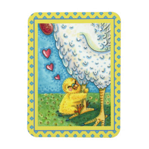 HUG YOUR MOMMA, CUTE BABY CHICK LOVES MOTHER HEN MAGNET