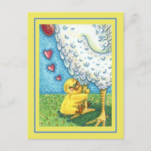 HUG YOUR MOMMA CUTE BABY CHICK LOVES MOTHER HEN POSTCARD
