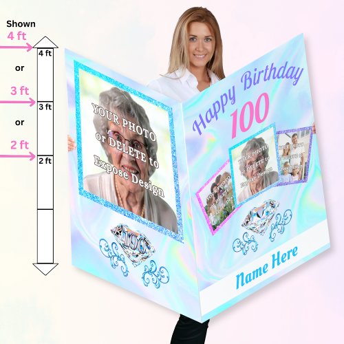 HUGE, 2, 3, 4 ft, Happy 100th Birthday Card Female