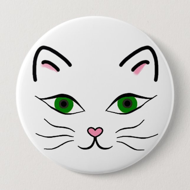 Huge 4 Inch Round Button - Kitty Face (Front)