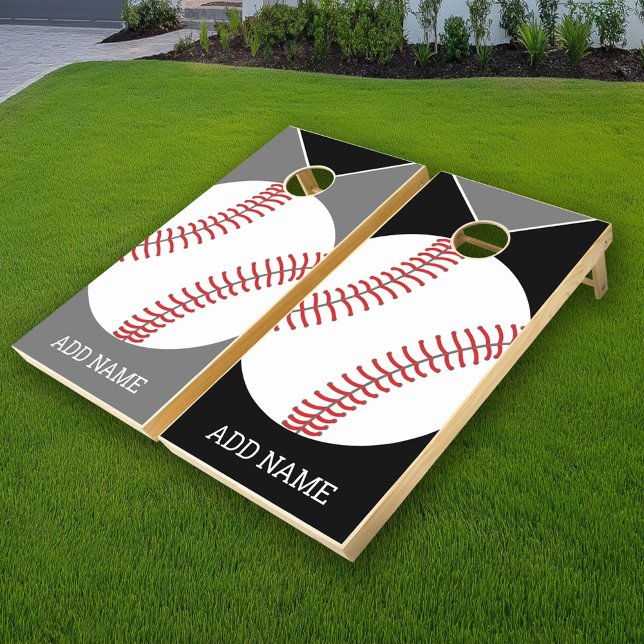 Huge Baseball Drawing with Name Monogram - gray Cornhole Set (Custom Cornhole)