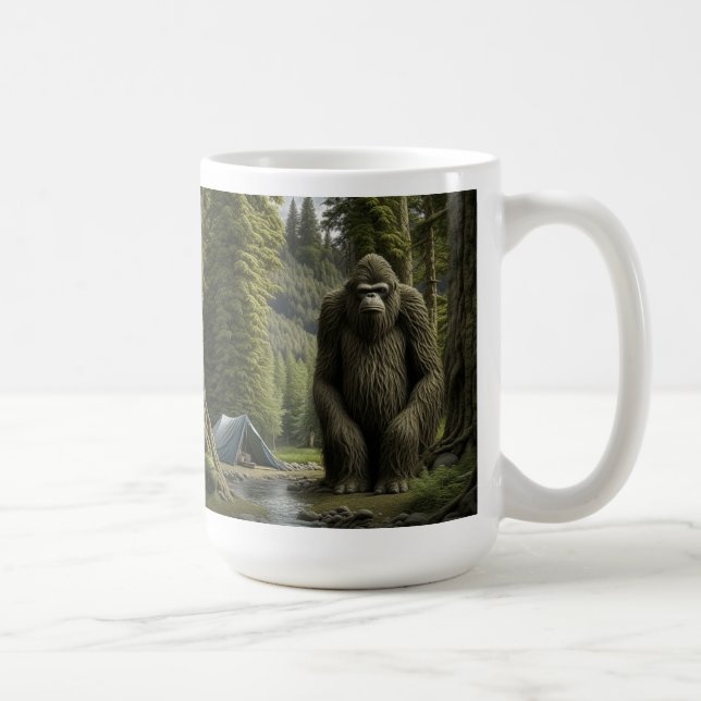 Huge Bigfoot sitting in the Woods Coffee Mug (Right)