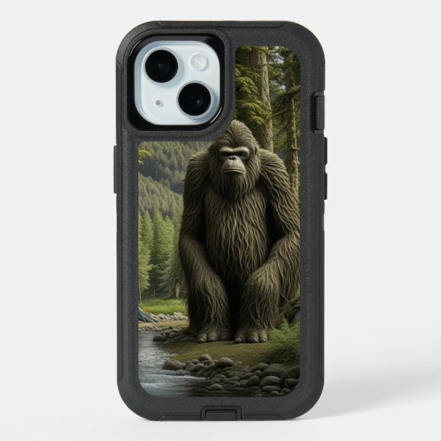 Huge Bigfoot sitting in the Woods iPhone 15 Case (Back)