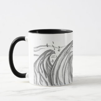 Huge black and White hand sketched ocean wave Mug
