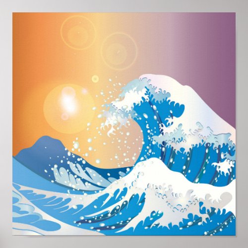 Huge Blue Wave with Sunshine Poster