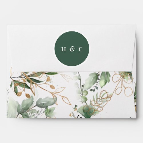 Huge Botanical Eucalyptus Green Emerald Monogram Envelope