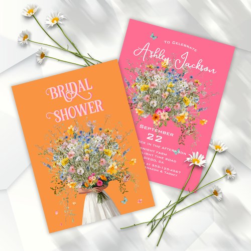 Huge Bouquet Bride Pink Orange Bridal Shower Invit Invitation