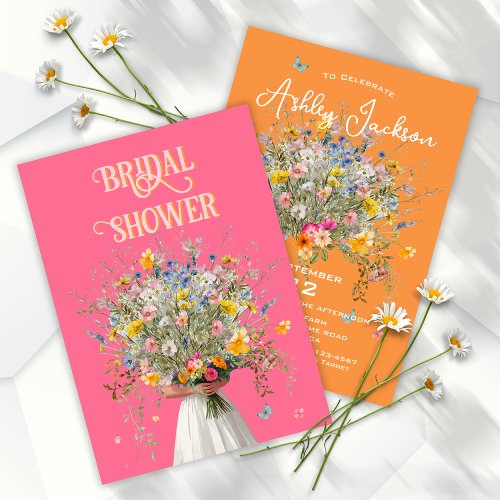 Huge Bouquet Bride Pink Orange Bridal Shower Invit Invitation