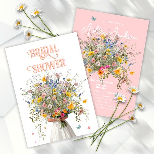 Huge Bouquet Bride Pink Orange Bridal Shower Invitation