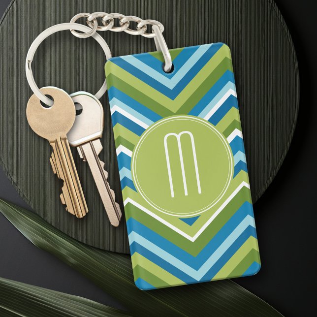 Huge Bright Chevron Pattern with Custom Monogram Keychain (Personalized Keychain - add a monogram or name)