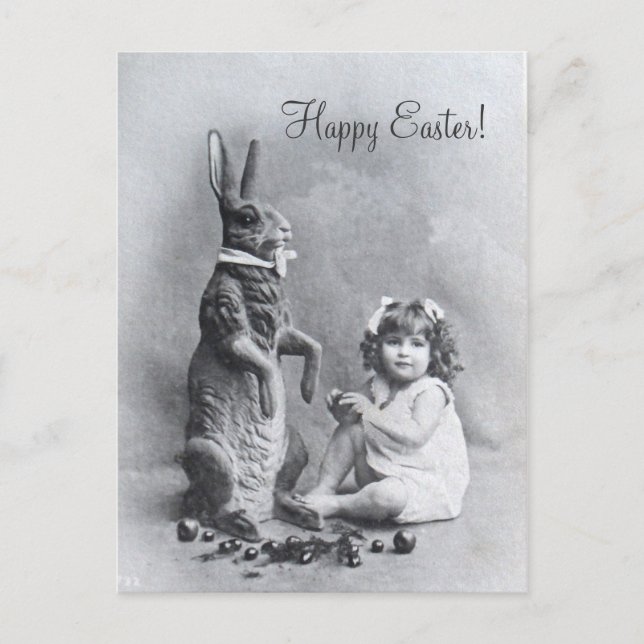 Huge Bunny Victorian Girl Easter Candy Holiday Postcard (Front)