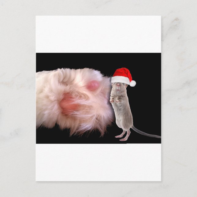 Huge Cat Paw Little Christmas Mouse Holiday Postcard (Front)