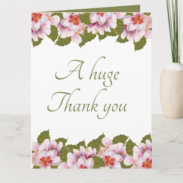 Huge cherry blossom add sentiment letterpress thank you card (Front)