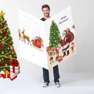 HUGE Christmas Card Santa & Elves Add Names & Text