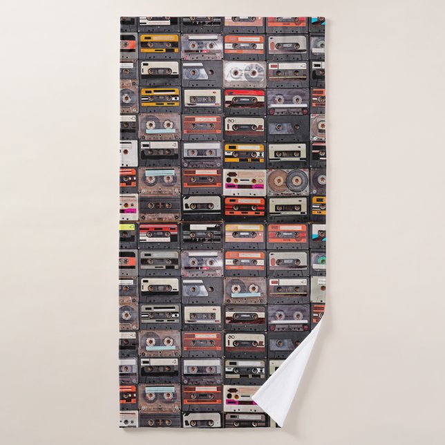 Huge collection of audio cassettes. Retro musical  Bath Towel (Bath Towel)