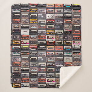 Huge collection of audio cassettes. Retro musical Sherpa Blanket