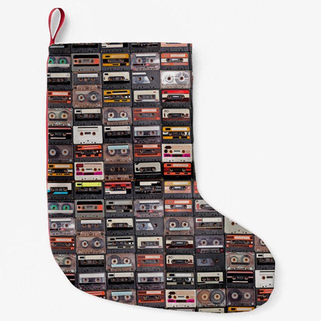 Huge collection of audio cassettes. Retro musical  Small Christmas Stocking (Front)