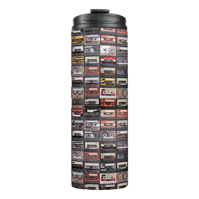 Huge collection of audio cassettes. Retro musical  Thermal Tumbler (Front)