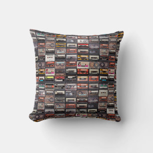 Huge collection of audio cassettes. Retro musical  Throw Pillow