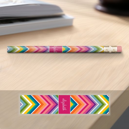 Huge Colorful Chevron Pattern Custom Name Pencil