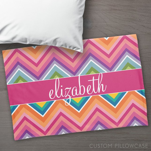 Huge Colorful Chevron Pattern Custom Name Pillow Case (Custom Pillowcase)