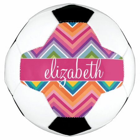 Huge Colorful Chevron Pattern Custom Name Soccer Ball