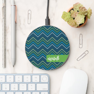 Huge Colorful Chevron Pattern - Trendy Script Name Wireless Charger