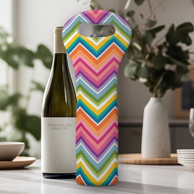 Huge Colorful Chevron Pattern Wine Bag (Personalized Wine Tote - Add Your Monogram or Customize completely in the advanced design area)